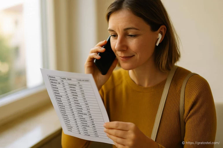 Femme lisant un document en téléphonant