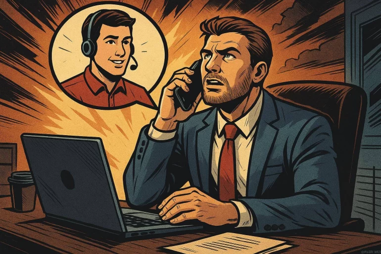 Homme affaires appel assistance technique
