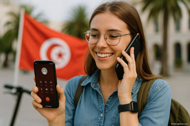 Femme souriante en appel téléphonique extérieur