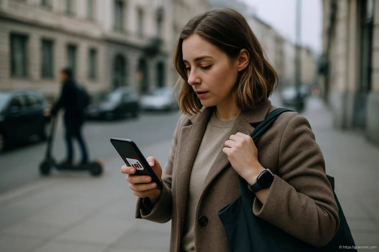 Femme utilisant smartphone en ville