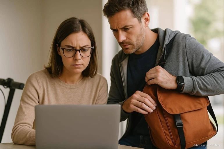 Couple concentré devant un ordinateur portable