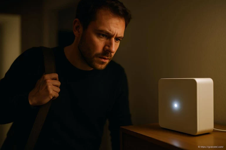 Homme observant un appareil connecté lumineux