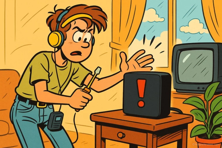 Jeune homme surpris devant appareil électronique