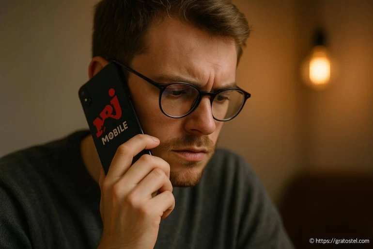 Homme concentré parlant au téléphone NRJ Mobile