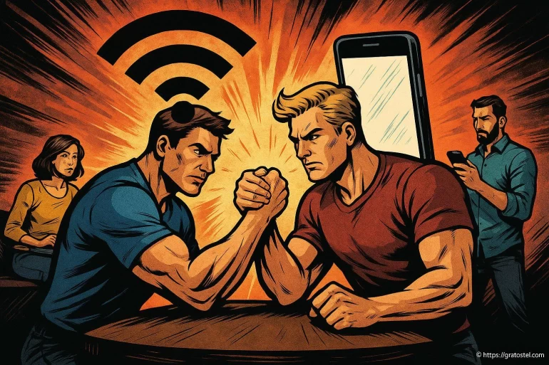 Deux hommes se disputent la connexion wifi