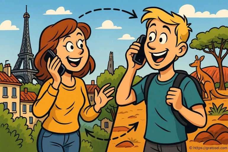 Appel téléphonique entre Paris et Australie