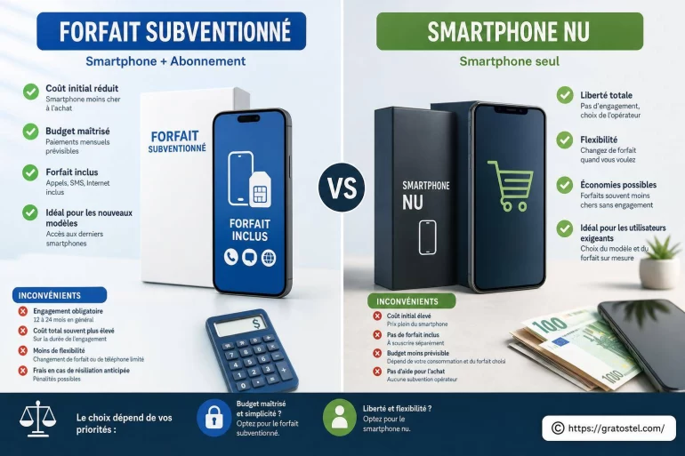 Forfait subventionné : avantages et inconvénients face au smartphone nu