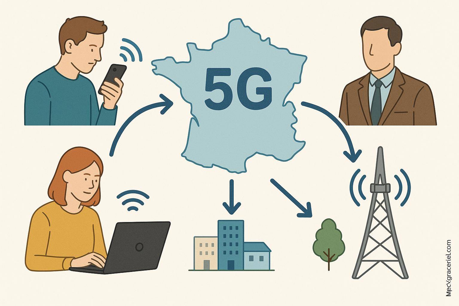 Illustration déploiement réseau 5G en France