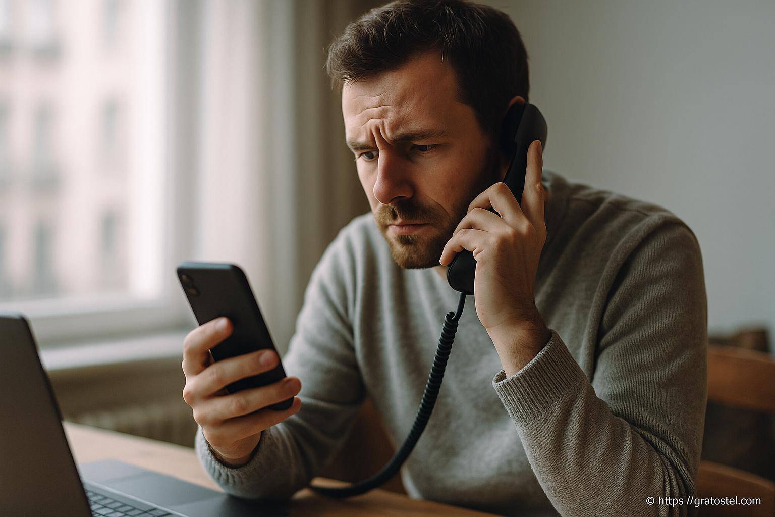 Homme préoccupé au téléphone et smartphone