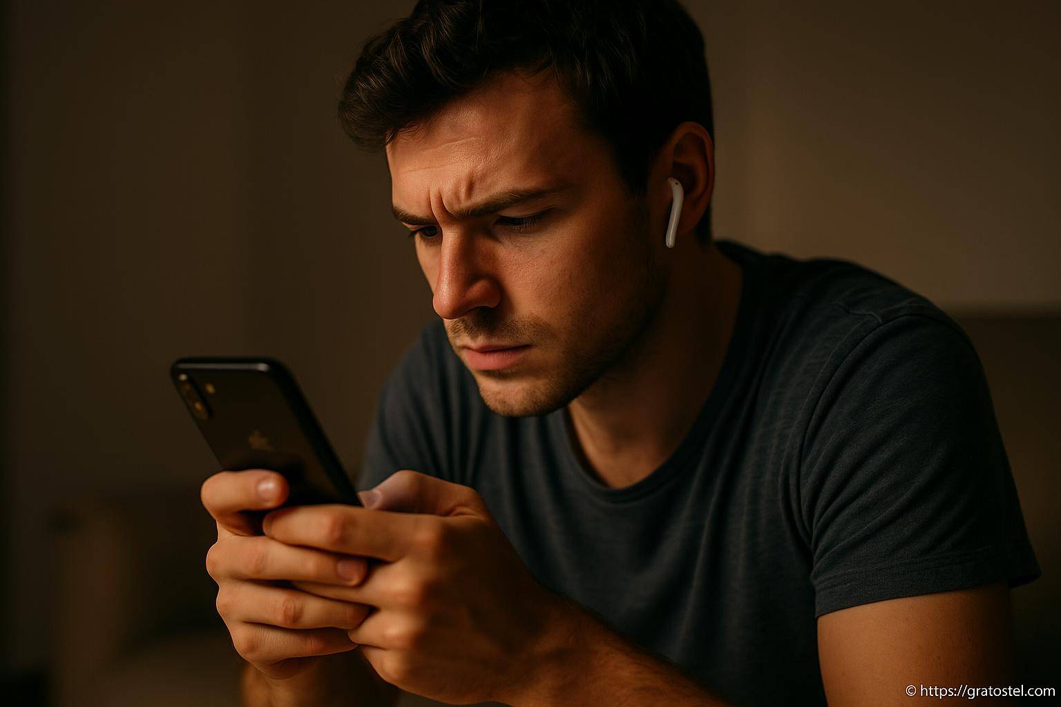 Jeune homme concentré sur smartphone