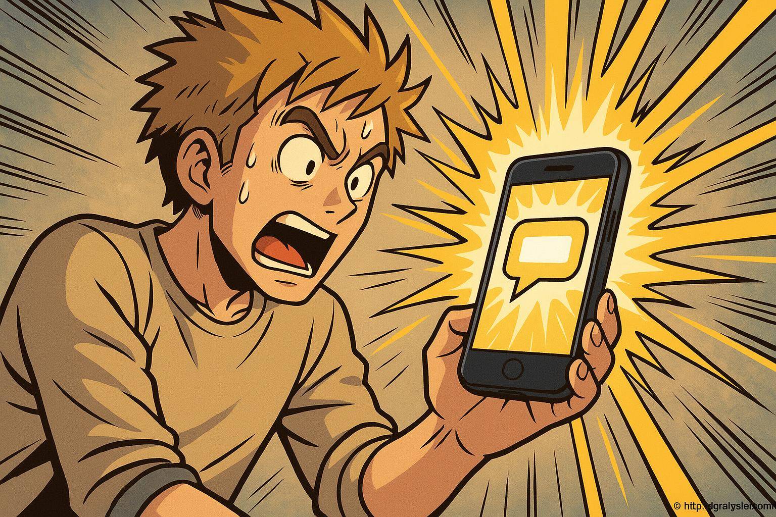 Jeune homme choqué par un message sur smartphone