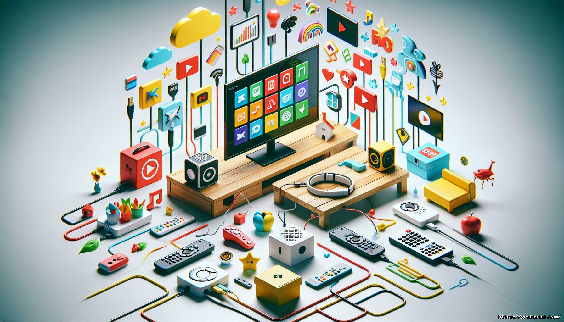 installation multimédia avec écran et télécommandes