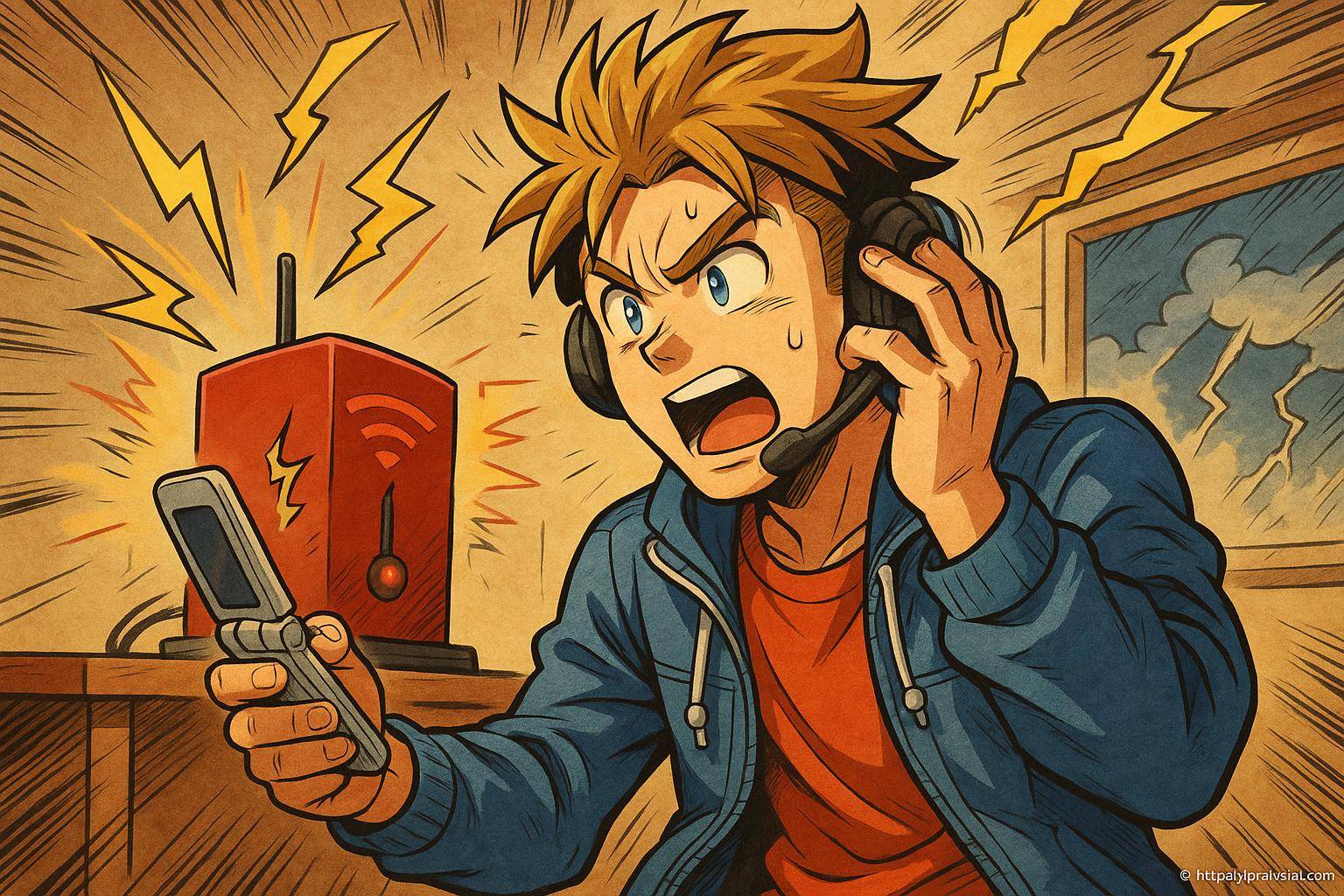 Jeune homme stressé avec casque et téléphone