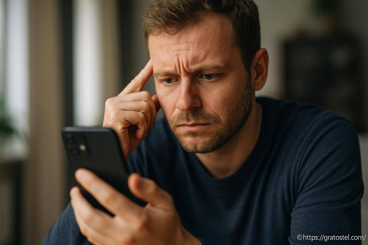 Homme préoccupé regardant son smartphone