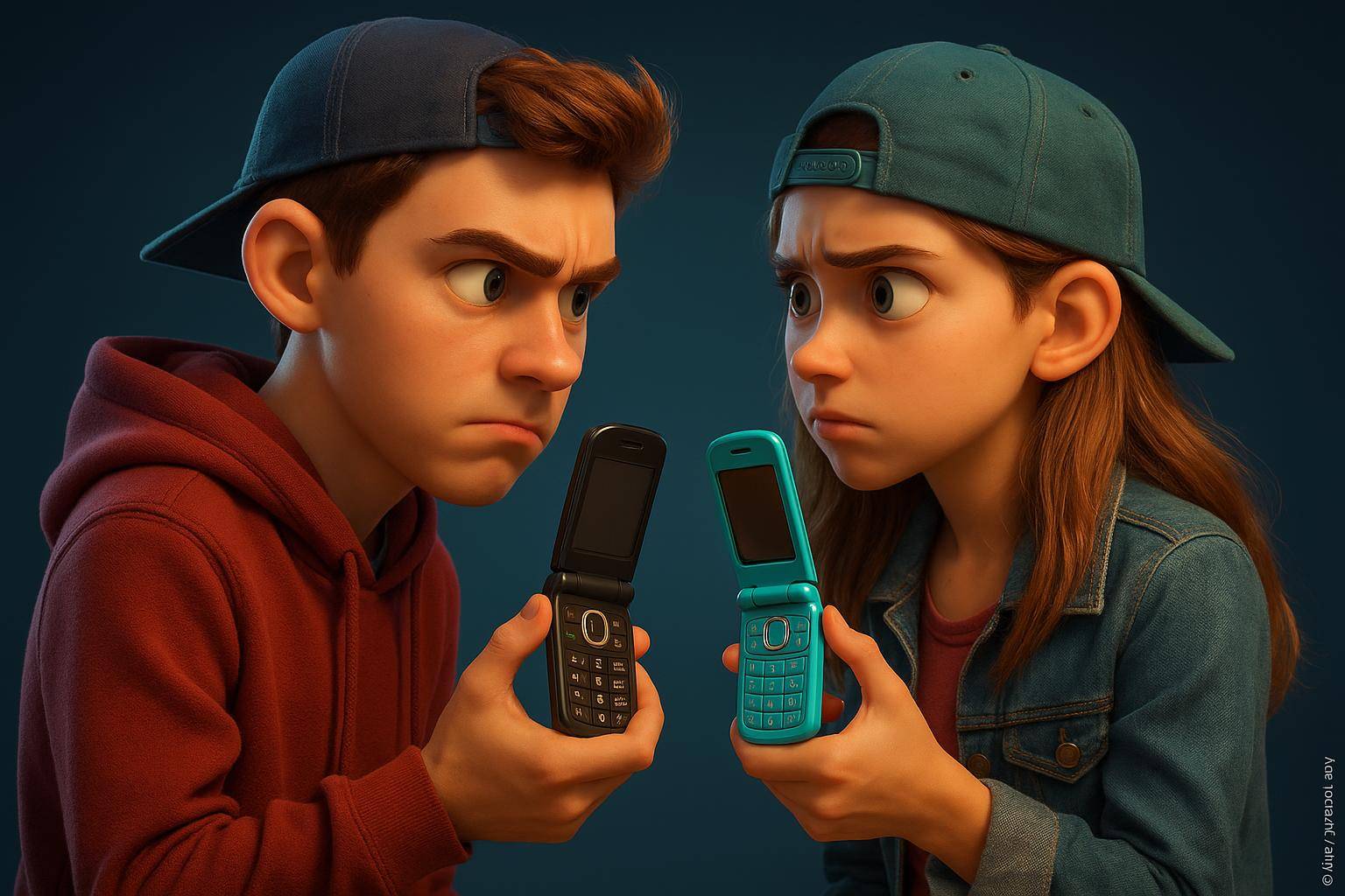 Adolescents en désaccord avec téléphones à clapet