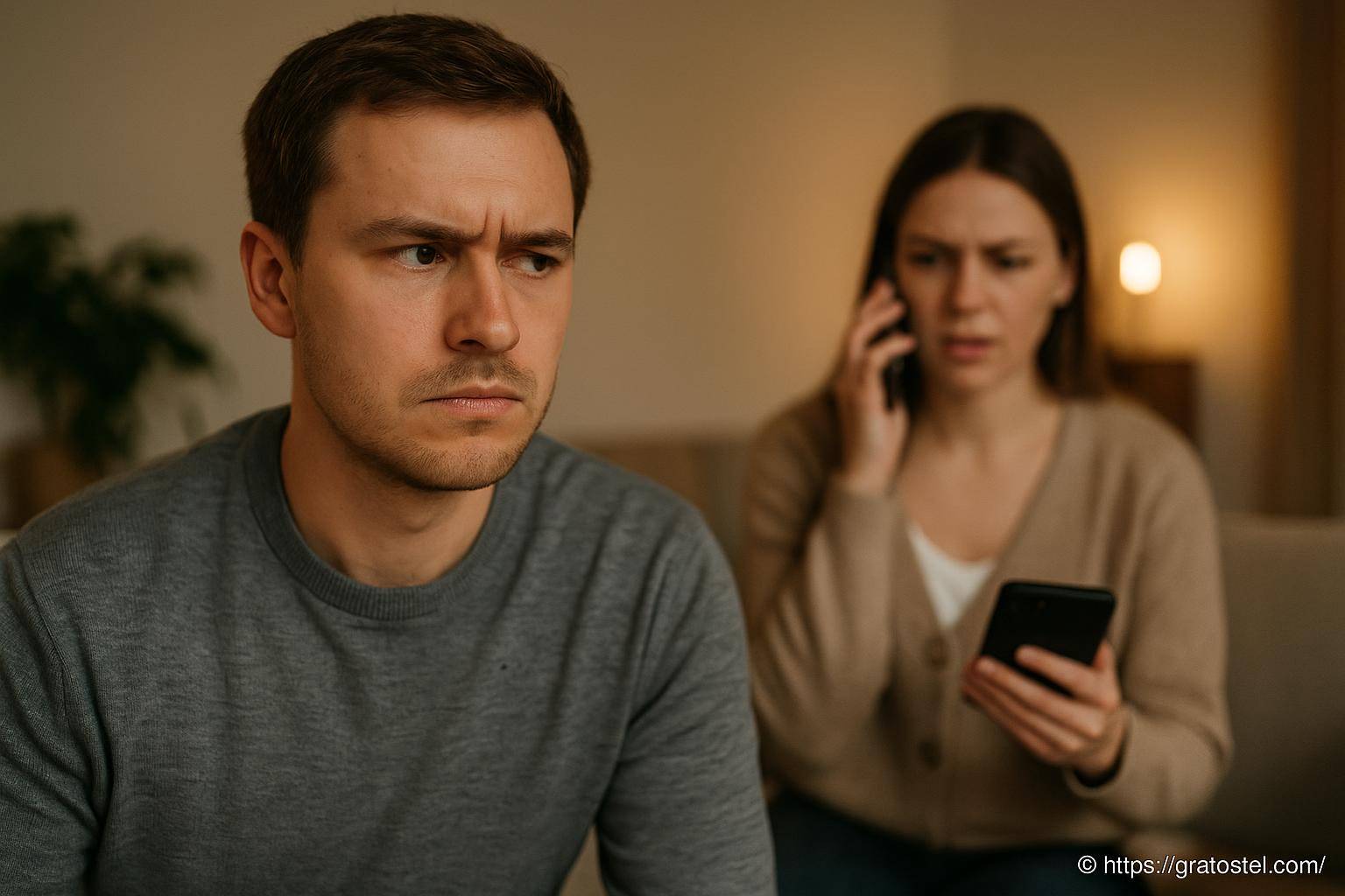 Couple en conflit avec téléphone