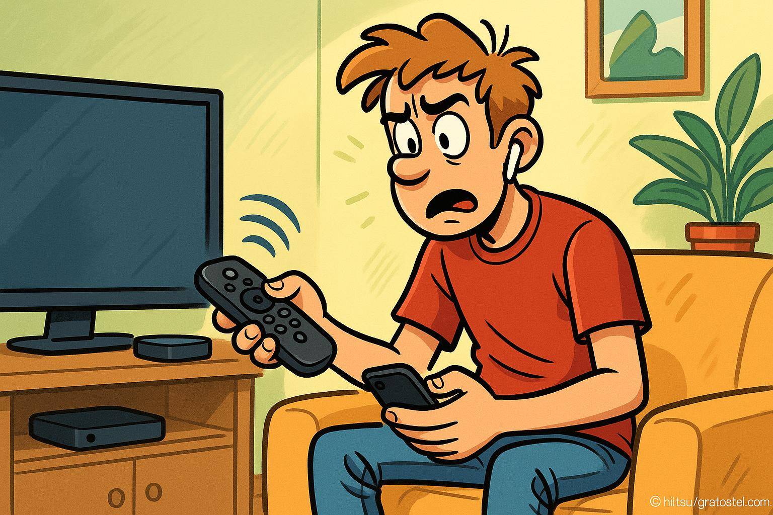 Jeune homme frustré devant télévision