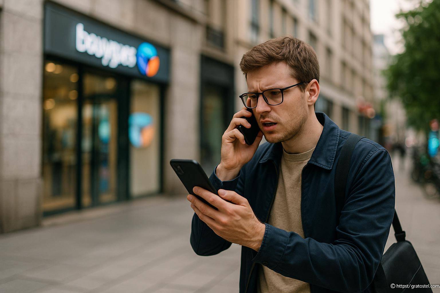 Homme préoccupé au téléphone en ville