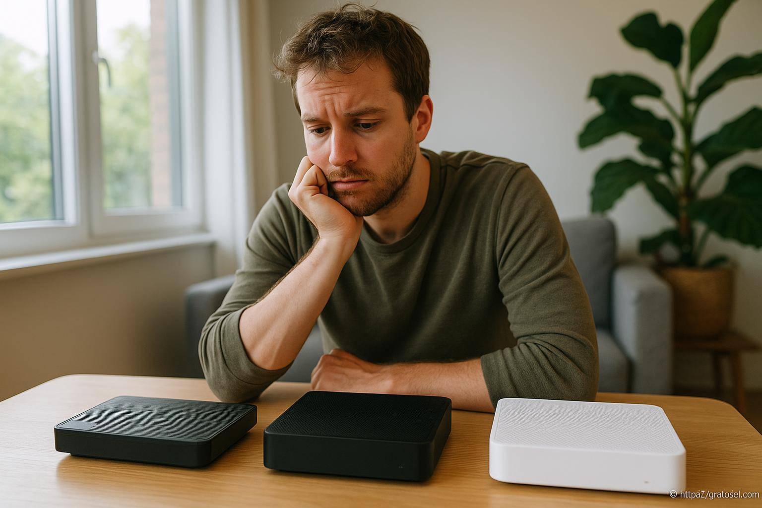 Homme pensif face à trois disques durs