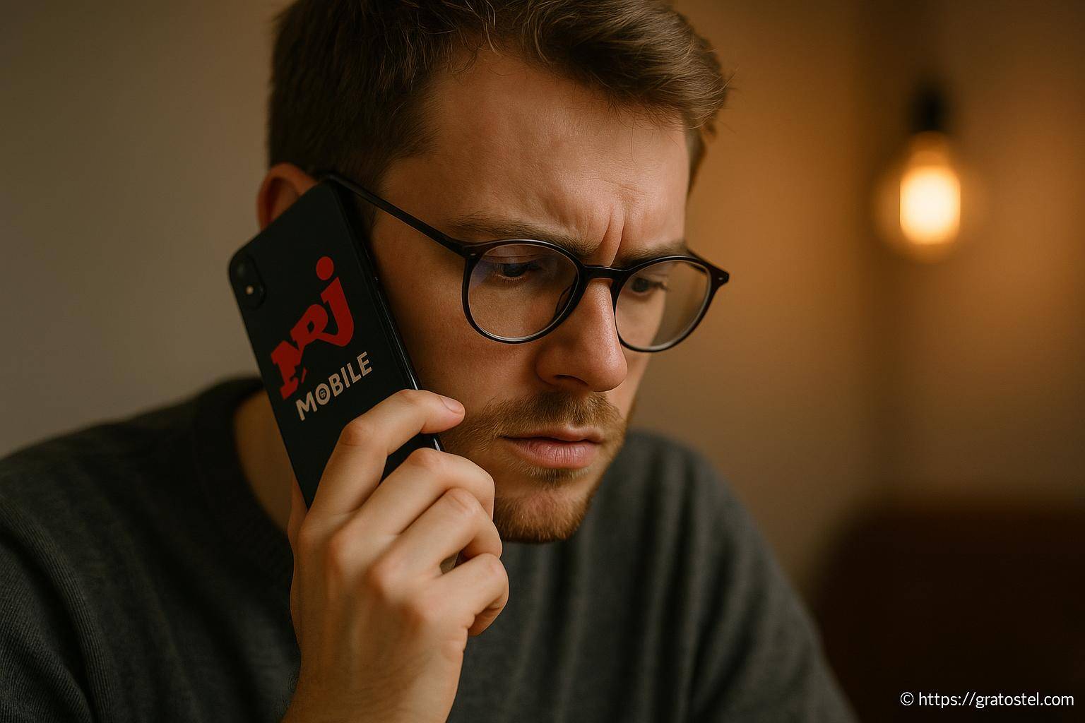 Homme concentré parlant au téléphone NRJ Mobile