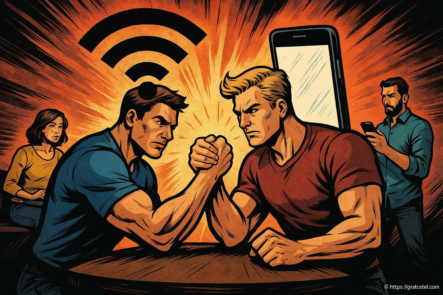 Deux hommes se disputent la connexion wifi