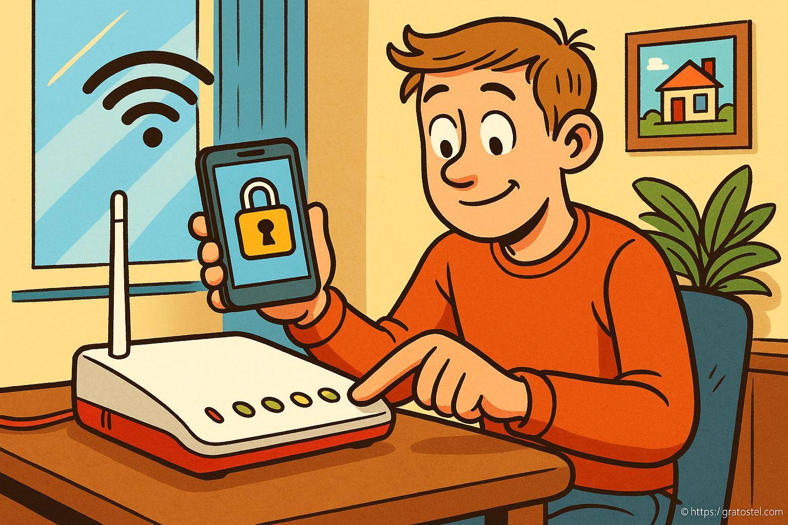 jeune homme sécurisant wifi maison