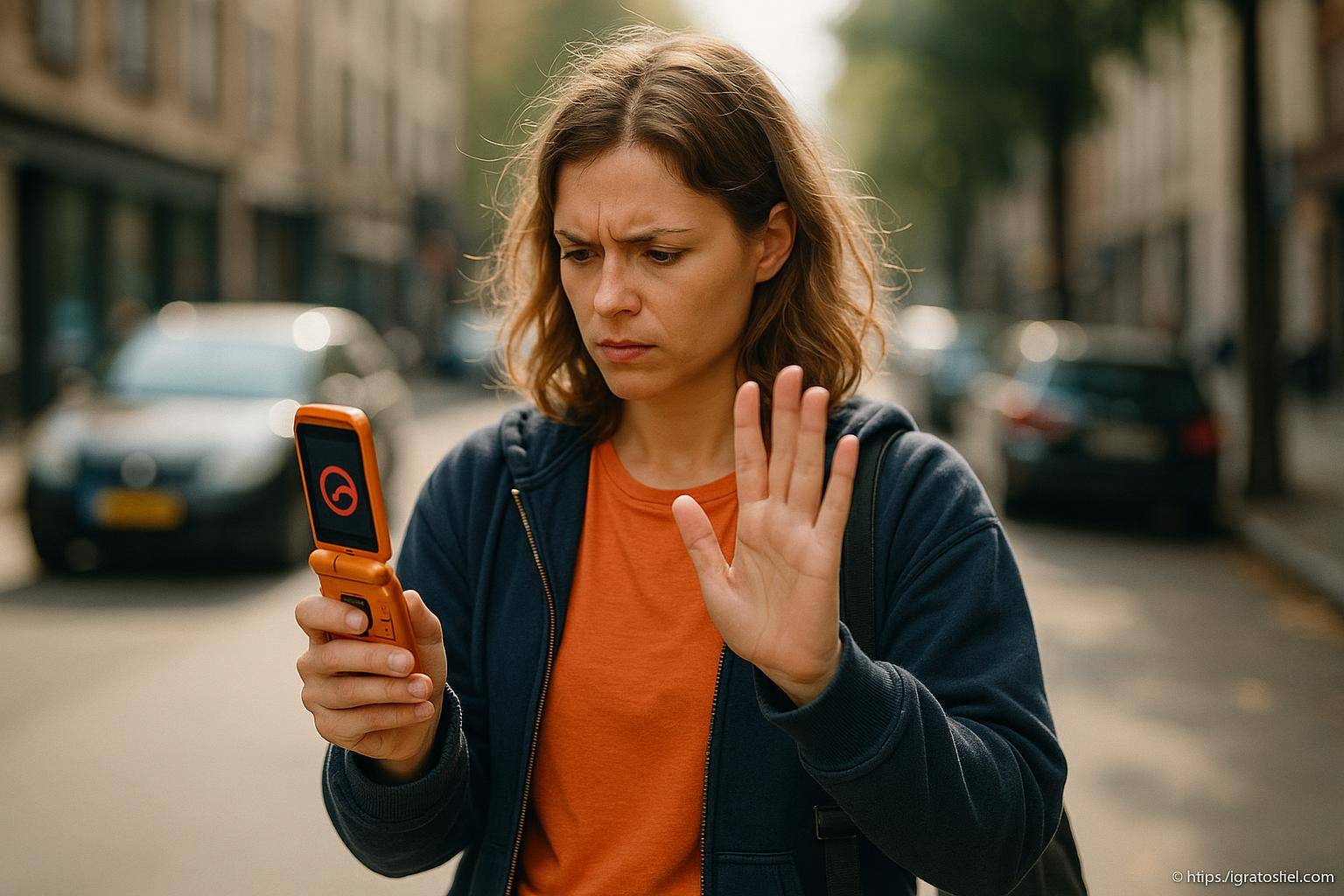 femme contrariée téléphone portable à clapet