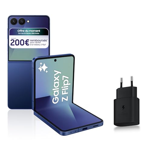 Samsung Galaxy Z Flip7, Smartphone Android 5G avec Galaxy AI, 256 Go, Chargeur Secteur Rapide 25W Inclus, Smartphone déverrouillé, Bleu Nuit, Version FR